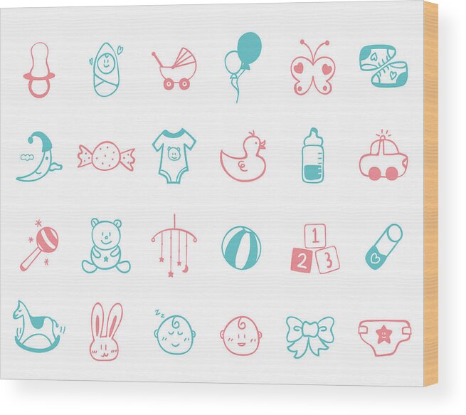 Horizontal Wood Print featuring the digital art Infant Icon Set by Eastnine Inc.