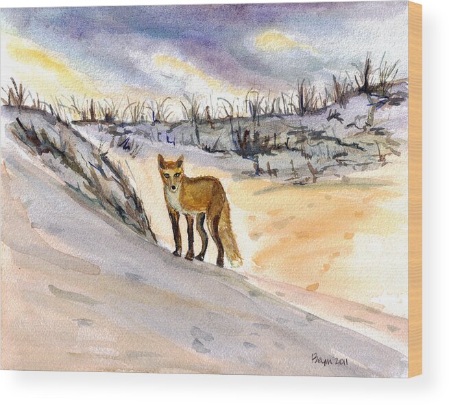 Fox Wood Print featuring the painting Jersey Shore Fox by Clara Sue Beym