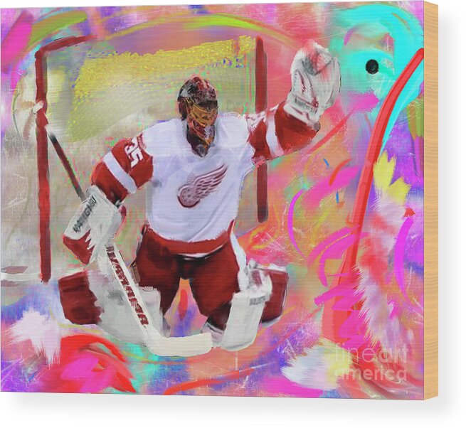 Hockey Wood Print featuring the painting Jimmy Howard by Donald Pavlica