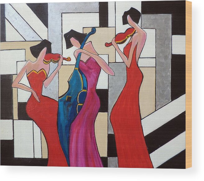 Ladies Wood Print featuring the painting Lady Musicians by Rosie Sherman