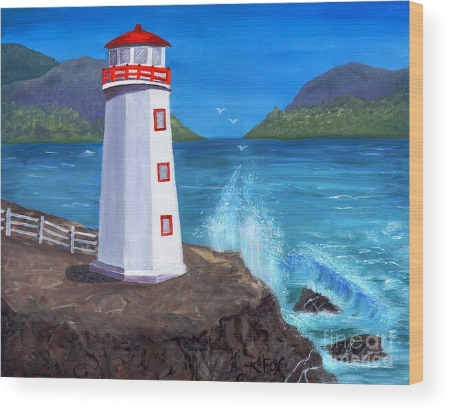 Artoffoxvox Wood Print featuring the painting Lighthouse Bay Painting by Kristen Fox