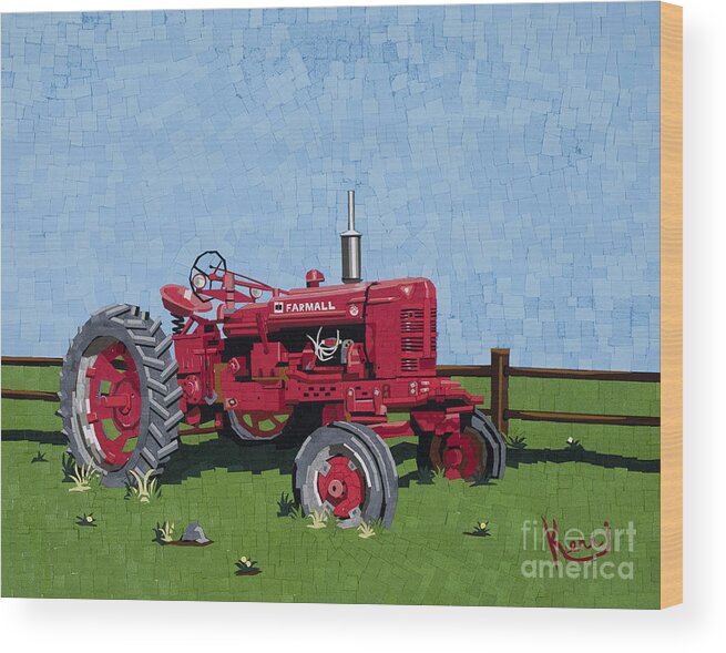 Tractor Wood Print featuring the mixed media Mosaic Farms by Kerri Sewolt