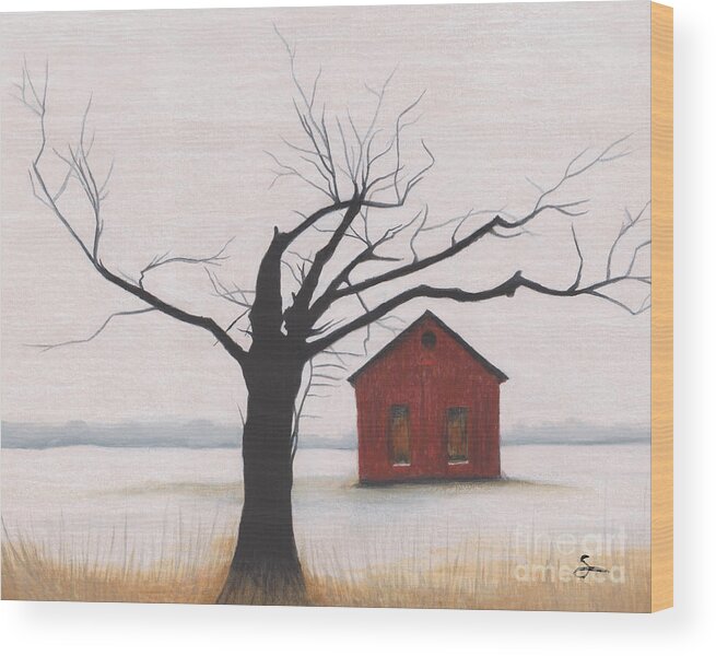 Landscape Wood Print featuring the painting Old School by Scott Alberts