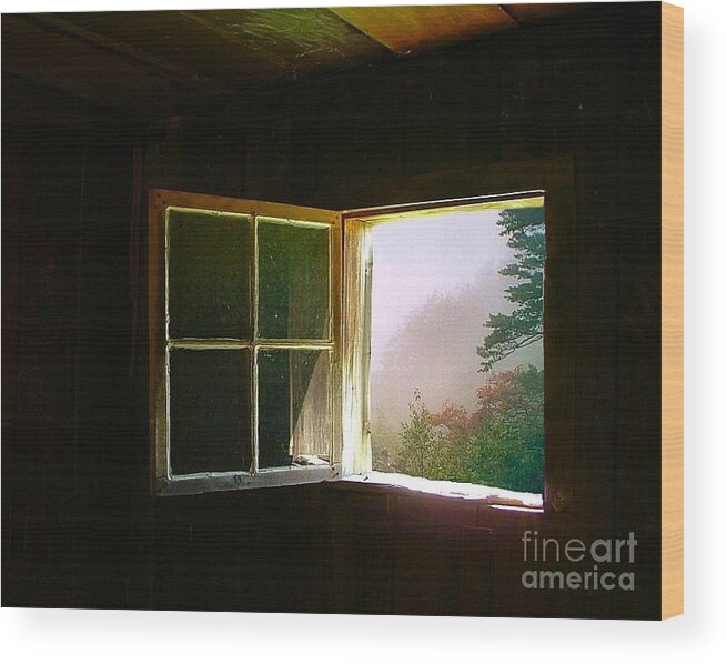 Log Cabin Wood Print featuring the photograph Open Cabin Window in Spring by Julie Dant