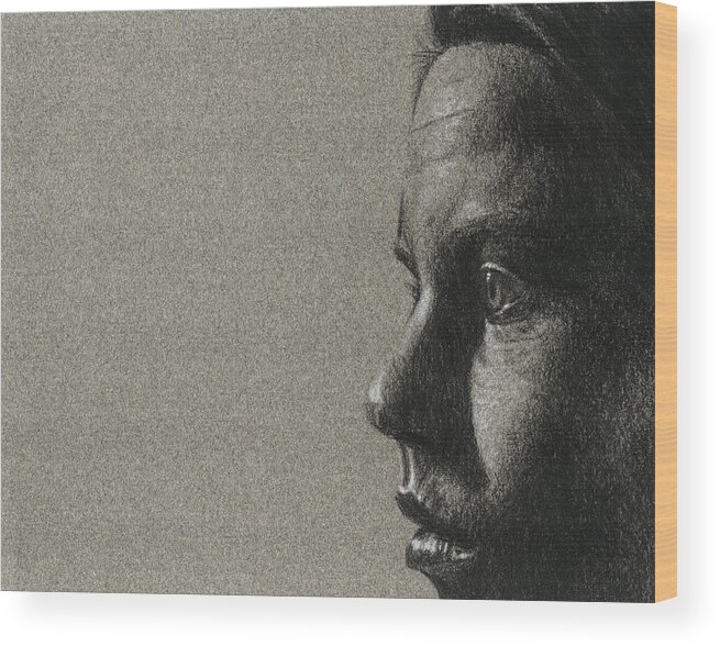 Charcoal Wood Print featuring the drawing Portrait of S by David Kleinsasser