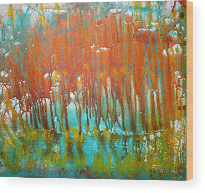 Rust Wood Print featuring the painting Pour One by Audrey Peaty