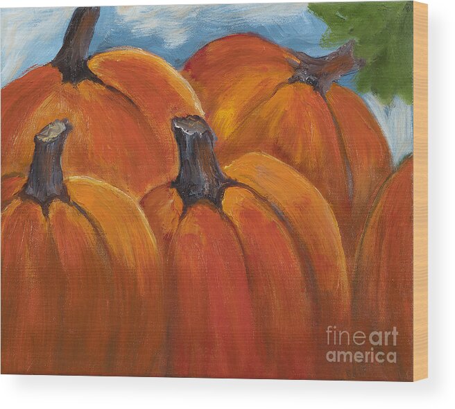 Pumpkins Wood Print featuring the painting Pumpkins by Pati Pelz