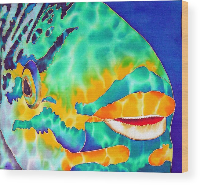Diving Wood Print featuring the painting Queen Parrotfish by Daniel Jean-Baptiste