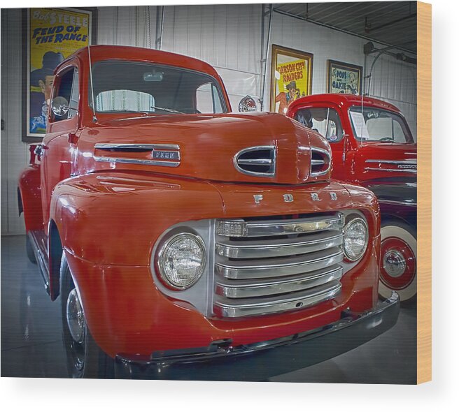 1950 Wood Print featuring the photograph Red Ford Pickup by Steve Benefiel