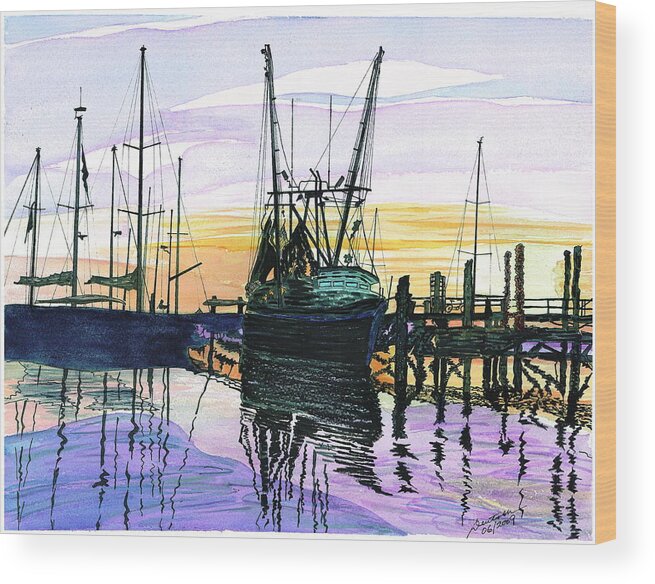 Rambling.obhf Wood Print featuring the painting St. Marys Sunset by Joel Deutsch