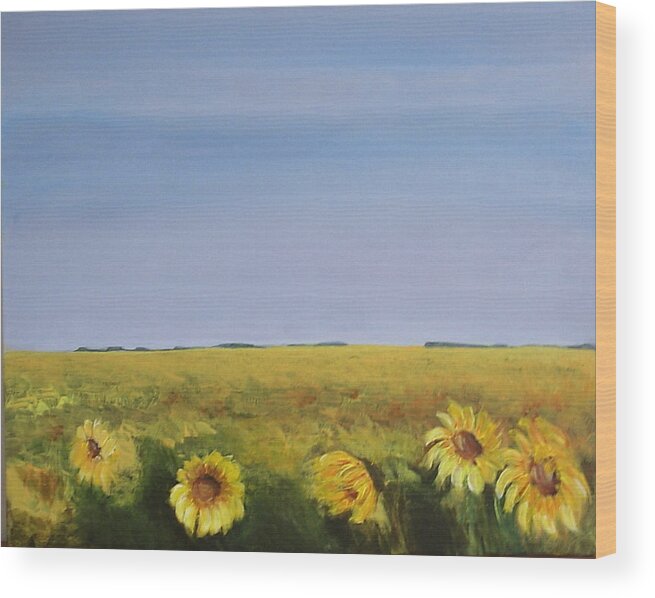 Sunflower Wood Print featuring the painting Sunflower field by Silvia Philippsohn