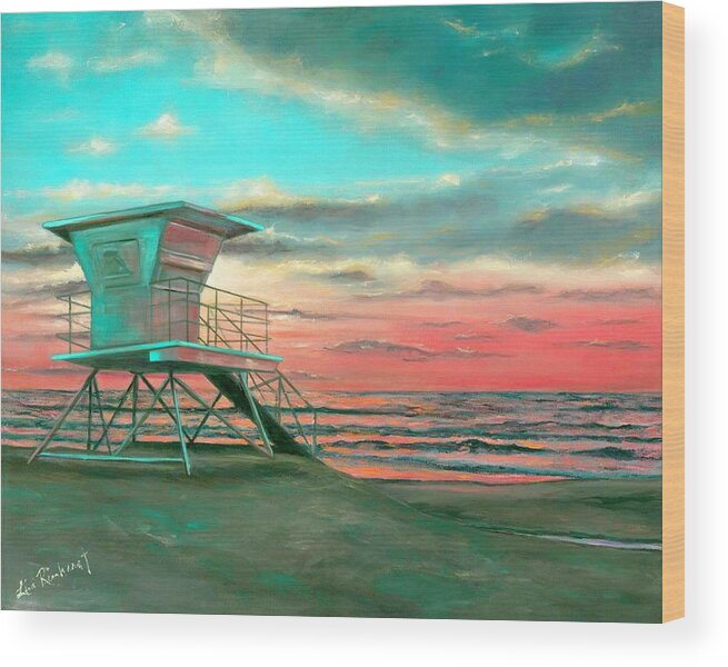 Encinitas Wood Print featuring the painting Sunset 1 by Lisa Reinhardt