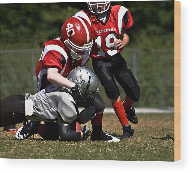 Young Wood Print featuring the photograph Tackle the Runner by Susan Leggett