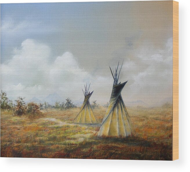 Oil Wood Print featuring the painting Teepee by Meg Keeling