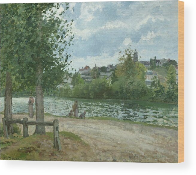 The Wood Print featuring the painting The Banks of the Oise at Pontoise by Camille Pissarro