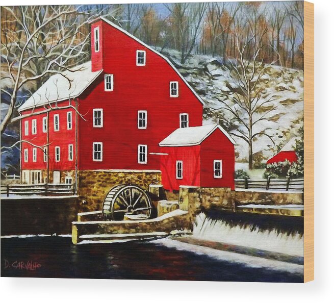 Landscape Wood Print featuring the painting The Clinton Mill by Daniel Carvalho