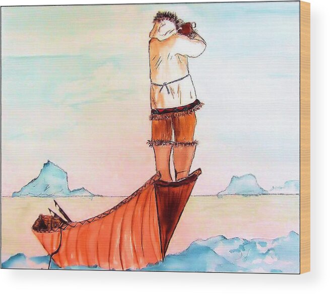 Eskimo Wood Print featuring the painting The Eskimo Hunter by Alethea M