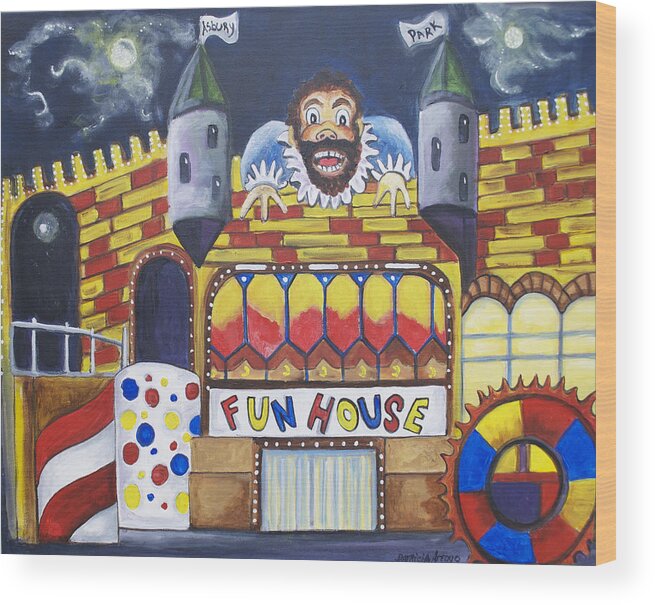 Asbury Art Wood Print featuring the painting The Funhouse Castle by Patricia Arroyo