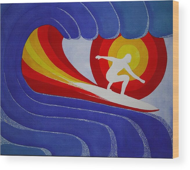 Surfing Wood Print featuring the painting The ride by Paul Amaranto