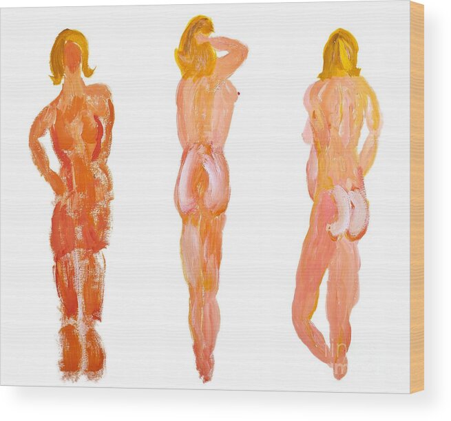 Naked Wood Print featuring the painting Three Naked Ladies by Simon Bratt