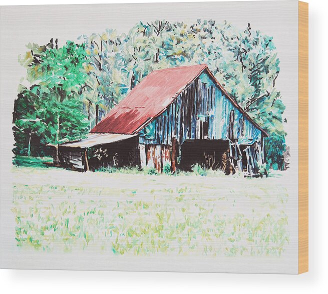 Barn Wood Print featuring the painting Tobacco Barn by Tommy Midyette