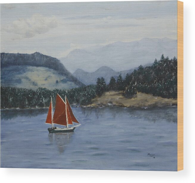 Painting Wood Print featuring the painting Under Sail in the San Juans by Alan Mager