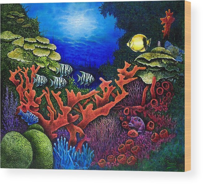 Ocean Wood Print featuring the painting Undersea Creatures II by Michael Frank