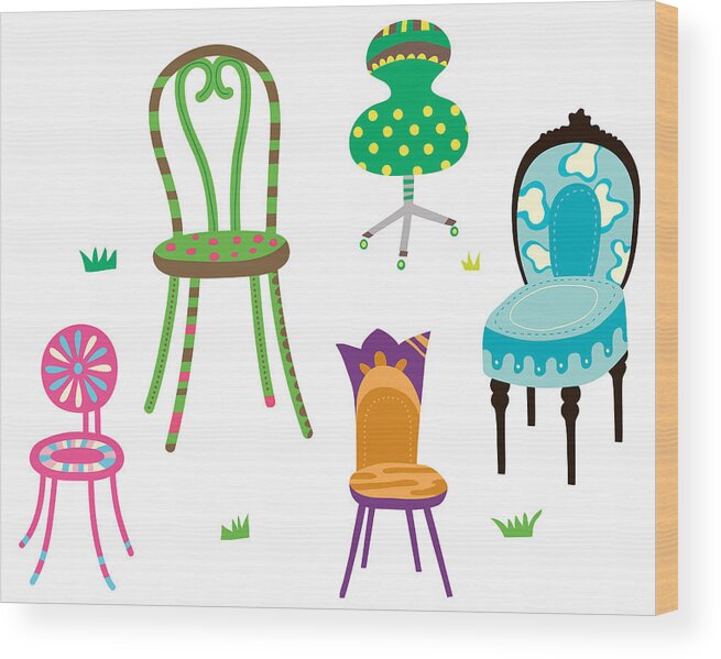 Horizontal Wood Print featuring the digital art Various Chairs by Eastnine Inc.