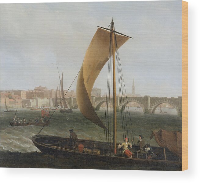 View Wood Print featuring the painting View on the Thames with Westminster Bridge by Samuel Scott