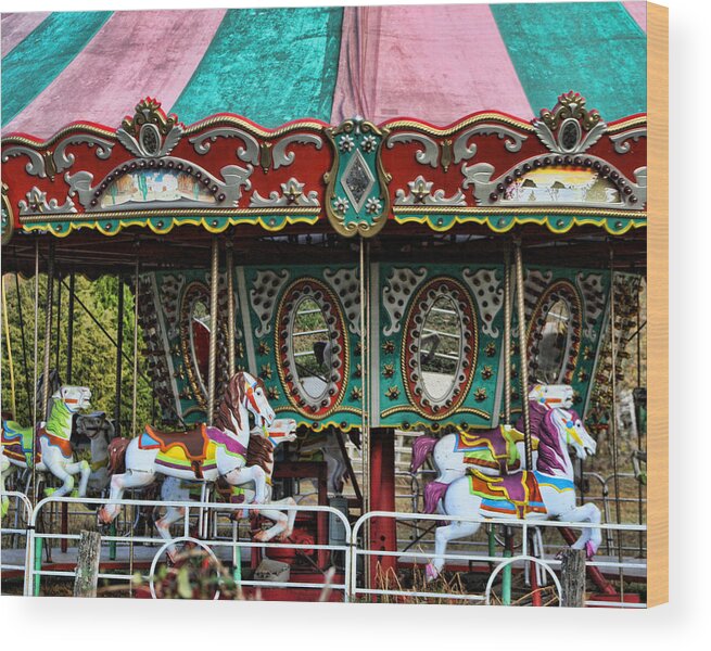 Merry-go-round Wood Print featuring the photograph Vintage Circus Carousel - Merry-Go-Round by Kathy Clark