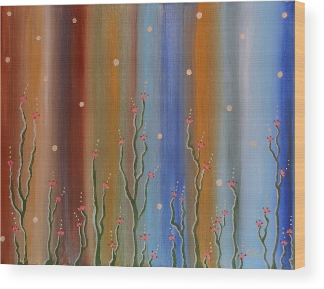 Abstract Wood Print featuring the painting Water Falls by Carolyn Cable