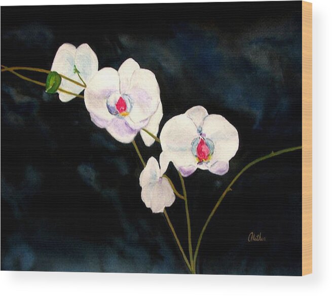 Flowers Wood Print featuring the painting White Orchids by Alethea M