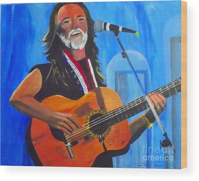 Gifts Wood Print featuring the painting Willie Nelson by Jayne Kerr 