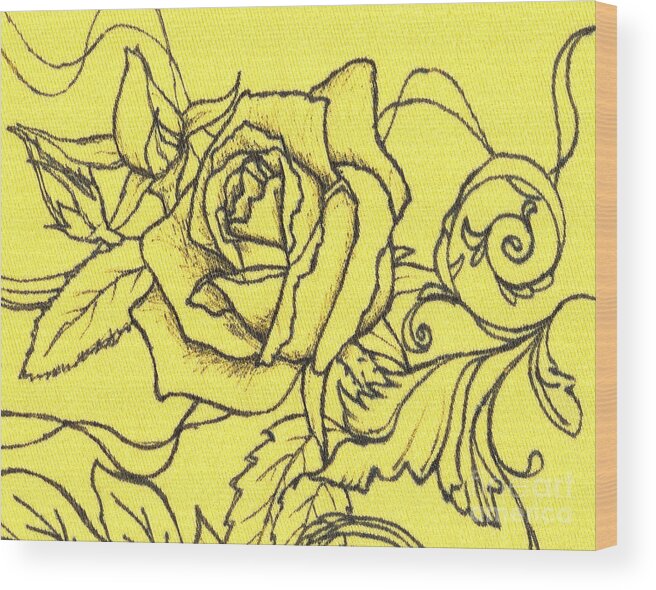 Yellow Rose Framed Art Print Wood Print featuring the drawing Yellow Rose by Denise Hoag