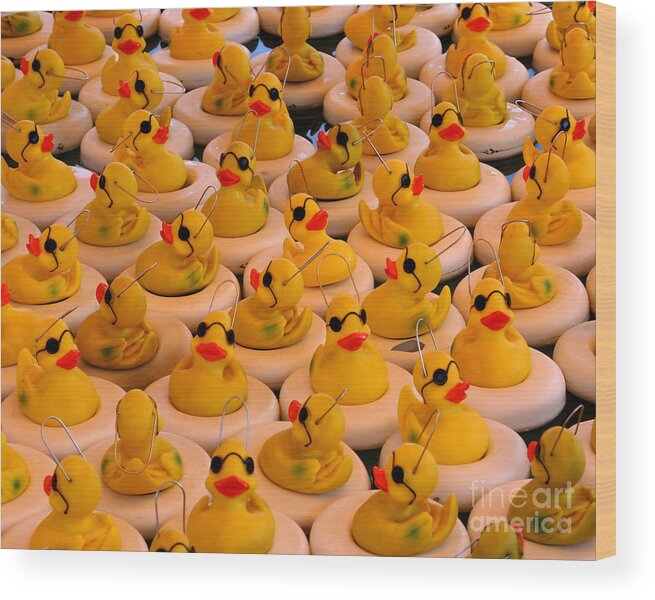 Cute Wood Print featuring the photograph Yellow Rubber Duck Party by Smilin Eyes Treasures