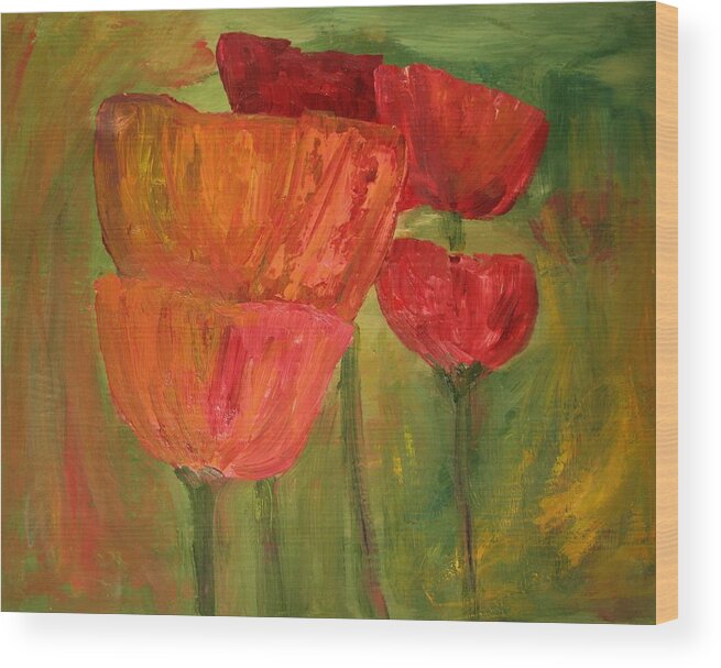 Flowers Wood Print featuring the painting Poppies 2 by Julie Lueders 