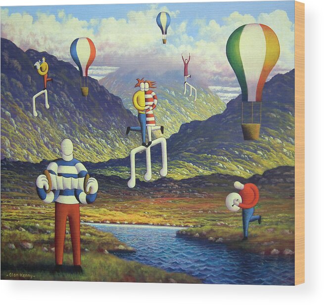  Soft Wood Print featuring the painting Soft Musicians in irish landscape with musical notes by Alan Kenny