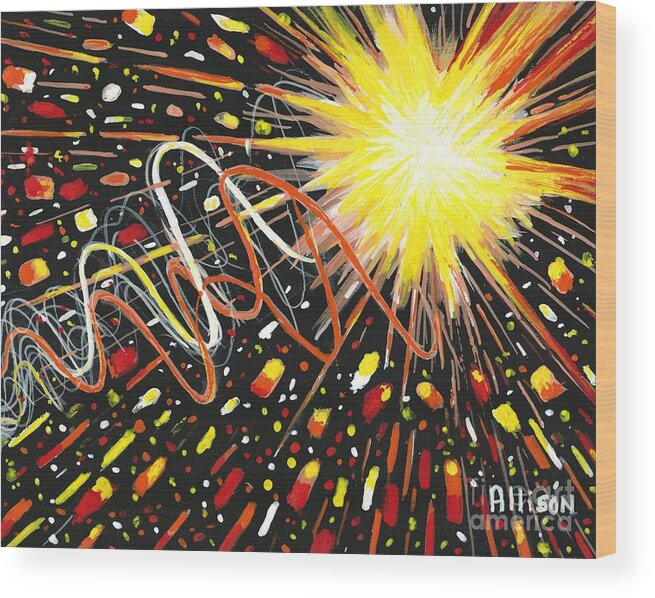 #holidays #independenceday #4thofjuly #sparklers #fireworks #abstract #entrance #courtyard #contemporary #explosion #fluidabstracts Wood Print featuring the painting 4th of July by Allison Constantino