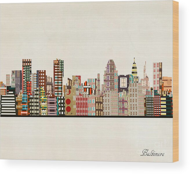 Baltimore Wood Print featuring the painting Baltimore Maryland Skyline #1 by Bri Buckley