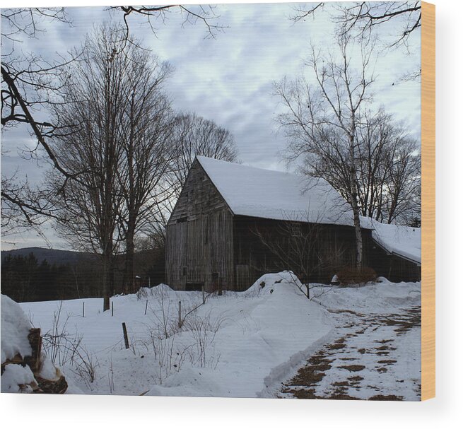 Scenic Wood Print featuring the photograph Barn in Winter #1 by Lois Lepisto