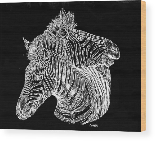 Zebras Wood Print featuring the digital art BLACK and WHITE #1 by Larry Linton