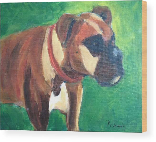 Dog Wood Print featuring the painting Boxer #1 by Patricia Cleasby