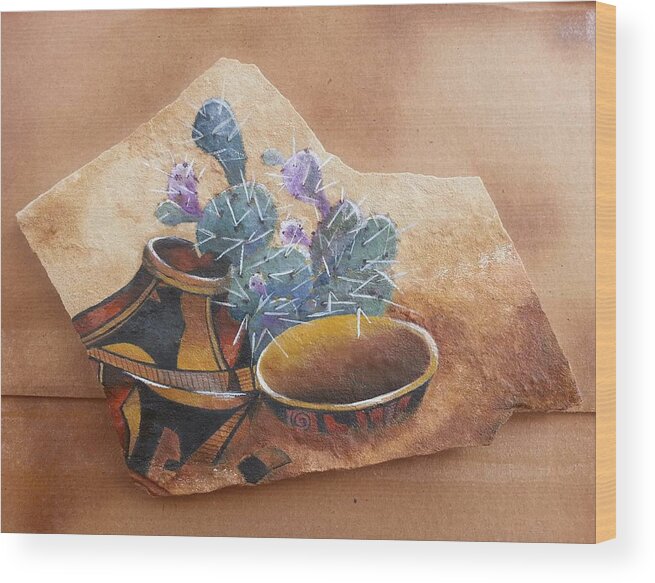 Southwest Pots Wood Print featuring the painting Broken Times #1 by Judi Hendricks