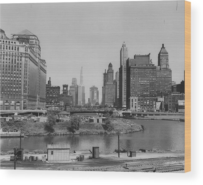 Chicago Wood Print featuring the photograph Chicago Skyline - June 1947 #2 by Chicago and North Western Historical Society