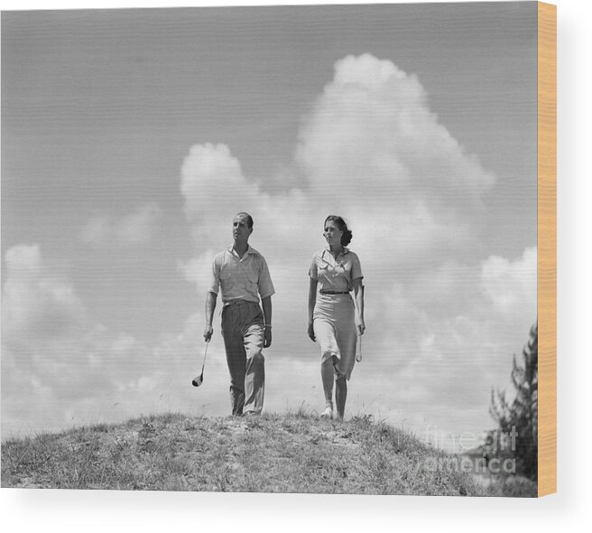 1930s Wood Print featuring the photograph Couple Out Golfing, C.1930s #1 by H. Armstrong Roberts/ClassicStock