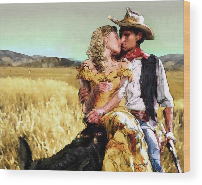 Cowboy Wood Print featuring the digital art Cowboy's Romance #1 by Mike Massengale