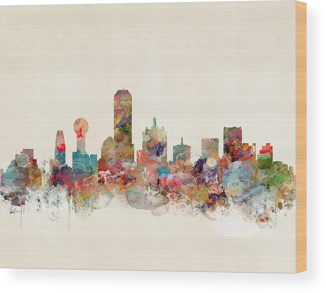 Dallas City Skyline Wood Print featuring the painting Dallas Texas Skyline #1 by Bri Buckley
