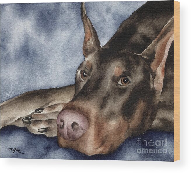 Doberman Wood Print featuring the painting Doberman Pinscher #4 by David Rogers