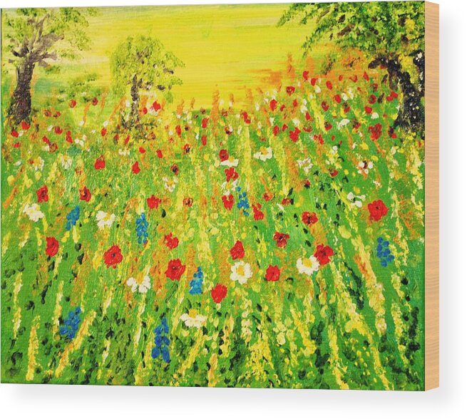 Wild Flowers Wood Print featuring the painting From the Valley #1 by Evelina Popilian