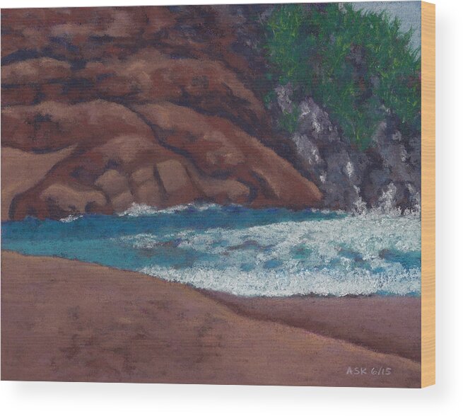 Red Sand Beach Wood Print featuring the pastel Hana Heaven by Anne Katzeff